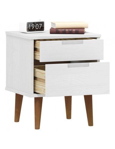 Comodino MOLDE Bianco 40x35x48 cm in Legno Massello di Pino
