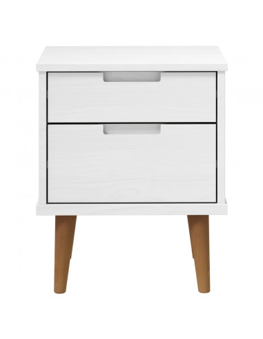 Comodino MOLDE Bianco 40x35x48 cm in Legno Massello di Pino
