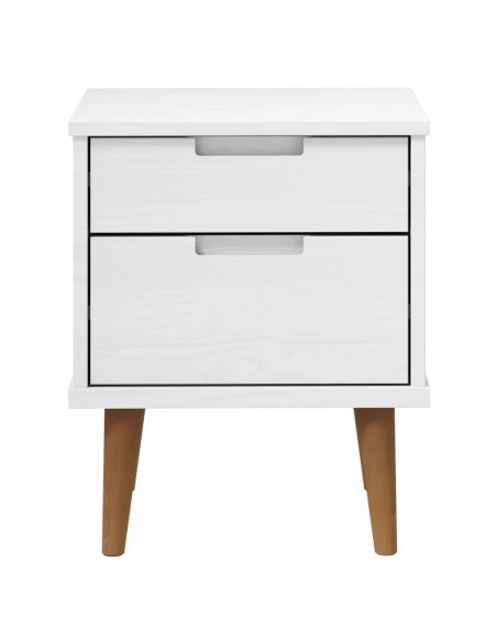 Comodino MOLDE Bianco 40x35x48 cm in Legno Massello di Pino