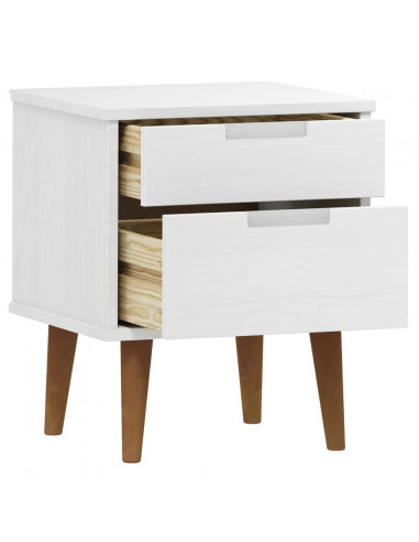 Comodino MOLDE Bianco 40x35x48 cm in Legno Massello di Pino