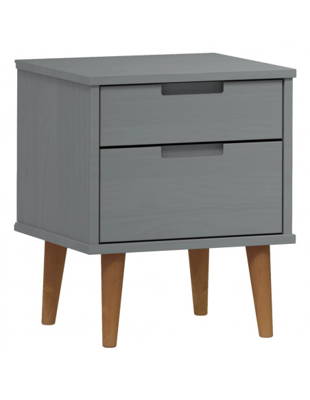 Comodino MOLDE Grigio 40x35x48 cm in Legno Massello di Pino