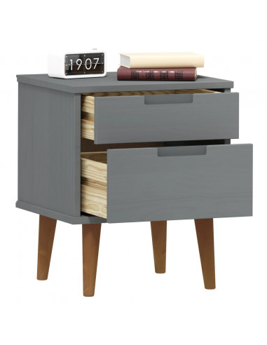 Comodino MOLDE Grigio 40x35x48 cm in Legno Massello di Pino