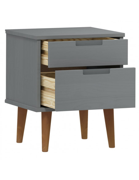 Comodino MOLDE Grigio 40x35x48 cm in Legno Massello di Pino