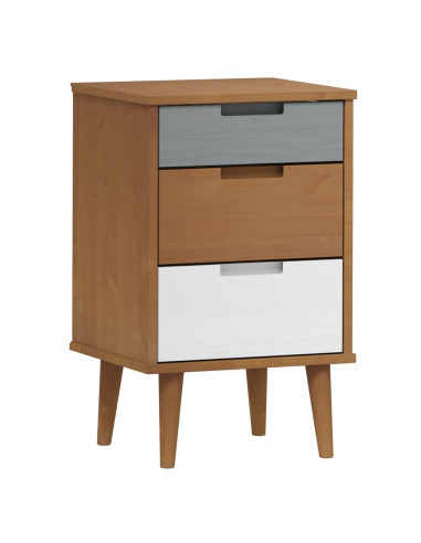 Comodino Marrone MOLDE 40x35x65 cm in Legno Massello di Pino