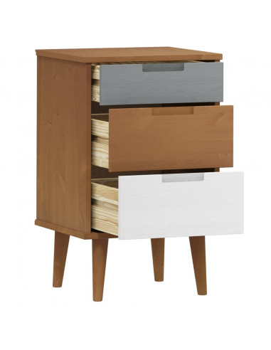 Comodino Marrone MOLDE 40x35x65 cm in Legno Massello di Pino