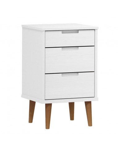 Comodino MOLDE Bianco 40x35x65 cm in Legno Massello di Pino