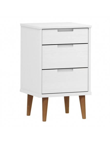 Comodino MOLDE Bianco 40x35x65 cm in Legno Massello di Pino