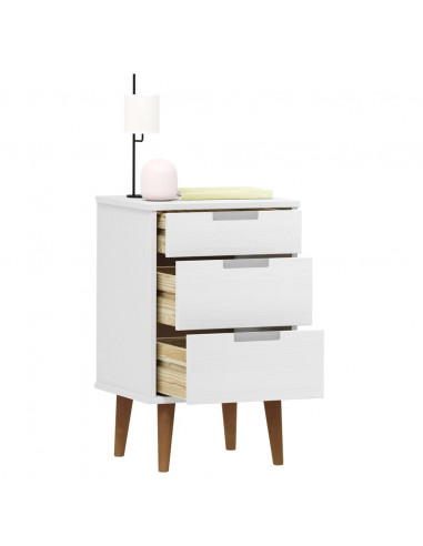 Comodino MOLDE Bianco 40x35x65 cm in Legno Massello di Pino