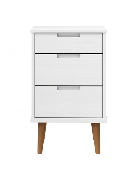 Comodino MOLDE Bianco 40x35x65 cm in Legno Massello di Pino