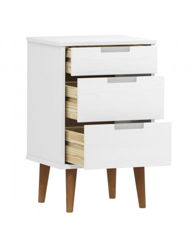 Comodino MOLDE Bianco 40x35x65 cm in Legno Massello di Pino