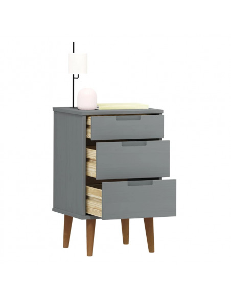 Comodino MOLDE Grigio 40x35x65 cm in Legno Massello di Pino