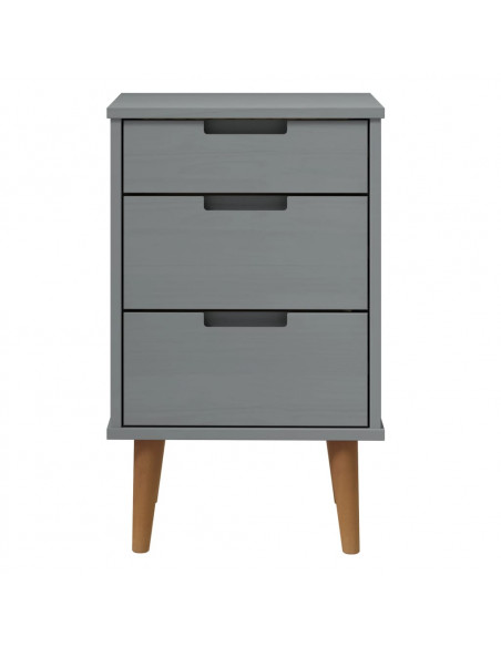 Comodino MOLDE Grigio 40x35x65 cm in Legno Massello di Pino
