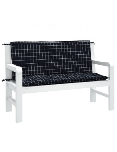 Cuscini Panca da Giardino 2pz a Quadri Nero 120x50x7 cm Tessuto