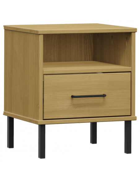 Comodino con Gambe in Metallo Marrone Legno Massello Pino OSLO
