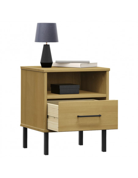 Comodino con Gambe in Metallo Marrone Legno Massello Pino OSLO
