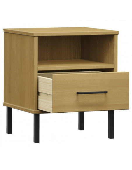 Comodino con Gambe in Metallo Marrone Legno Massello Pino OSLO