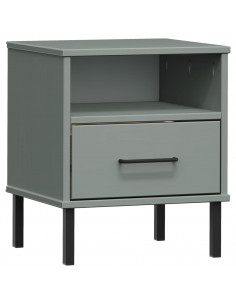 Comodino con Gambe in Metallo Grigio Legno Massello Pino OSLO 2