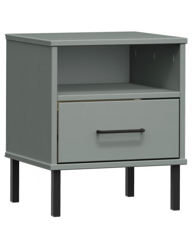 Comodino con Gambe in Metallo Grigio Legno Massello Pino OSLO