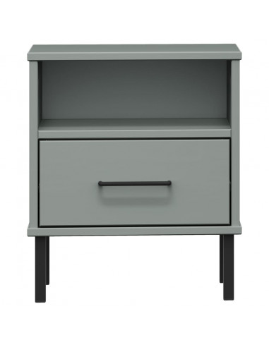 Comodino con Gambe in Metallo Grigio Legno Massello Pino OSLO