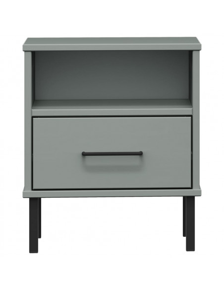 Comodino con Gambe in Metallo Grigio Legno Massello Pino OSLO