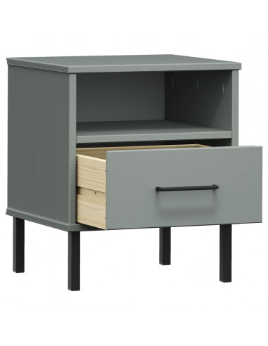 Comodino con Gambe in Metallo Grigio Legno Massello Pino OSLO