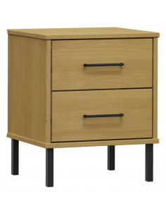 Comodino con Gambe in Metallo Marrone Legno Massello Pino OSLO 2