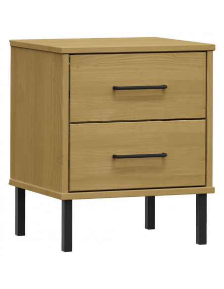 Comodino con Gambe in Metallo Marrone Legno Massello Pino OSLO