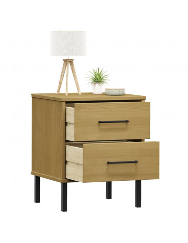 Comodino con Gambe in Metallo Marrone Legno Massello Pino OSLO