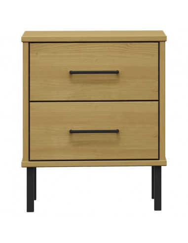 Comodino con Gambe in Metallo Marrone Legno Massello Pino OSLO