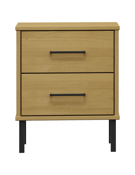 Comodino con Gambe in Metallo Marrone Legno Massello Pino OSLO