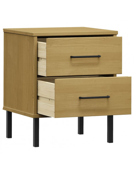 Comodino con Gambe in Metallo Marrone Legno Massello Pino OSLO