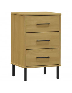 Comodino con Gambe in Metallo Marrone Legno Massello Pino OSLO 2