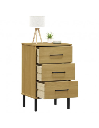 Comodino con Gambe in Metallo Marrone Legno Massello Pino OSLO