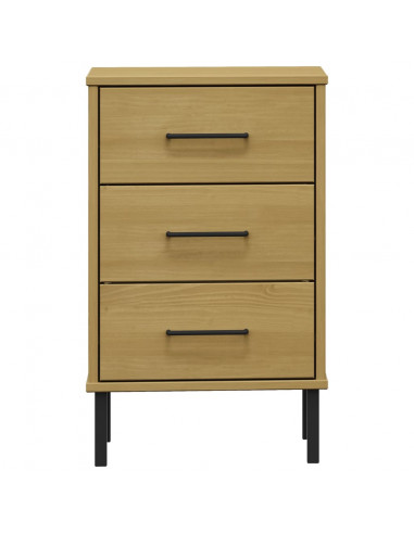 Comodino con Gambe in Metallo Marrone Legno Massello Pino OSLO