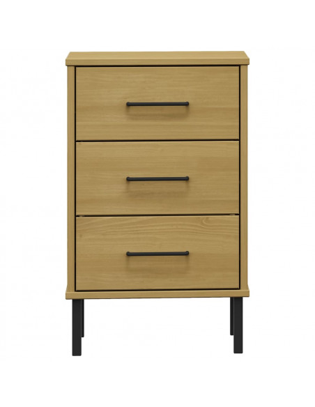 Comodino con Gambe in Metallo Marrone Legno Massello Pino OSLO
