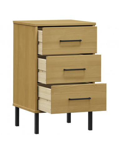 Comodino con Gambe in Metallo Marrone Legno Massello Pino OSLO