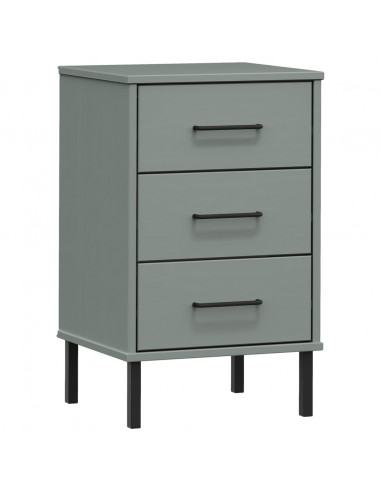 Comodino con Gambe in Metallo Grigio Legno Massello Pino OSLO