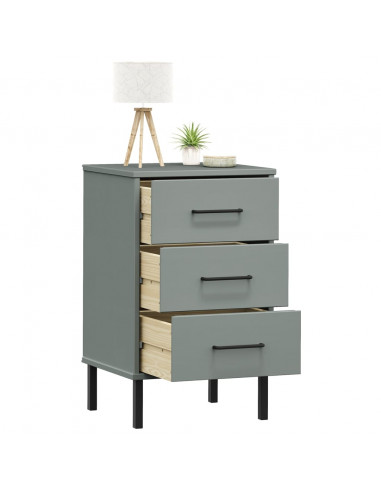 Comodino con Gambe in Metallo Grigio Legno Massello Pino OSLO