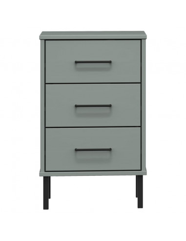 Comodino con Gambe in Metallo Grigio Legno Massello Pino OSLO