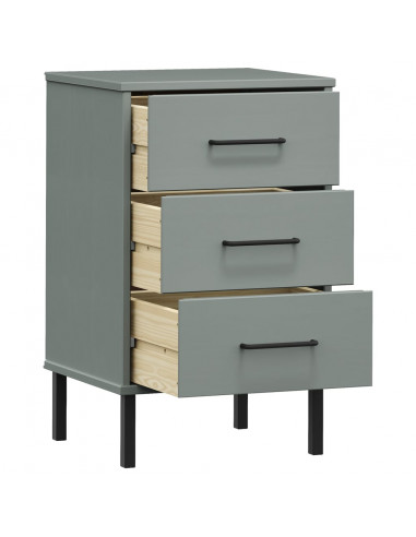 Comodino con Gambe in Metallo Grigio Legno Massello Pino OSLO