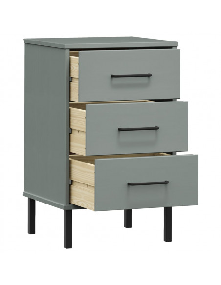 Comodino con Gambe in Metallo Grigio Legno Massello Pino OSLO