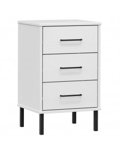 Comodino con Gambe in Metallo Bianco Legno Massello Pino OSLO 2
