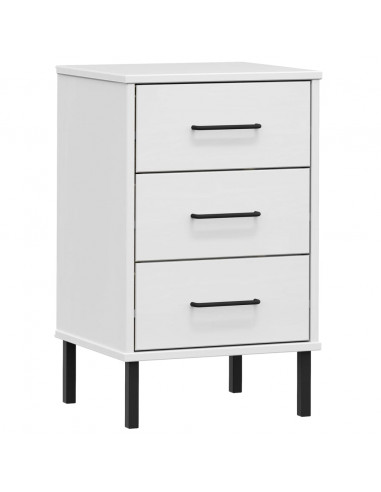 Comodino con Gambe in Metallo Bianco Legno Massello Pino OSLO