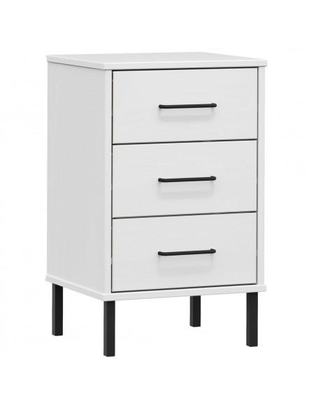 Comodino con Gambe in Metallo Bianco Legno Massello Pino OSLO