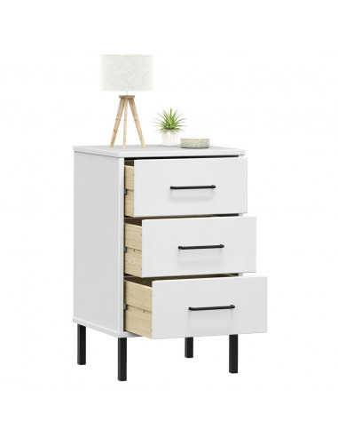 Comodino con Gambe in Metallo Bianco Legno Massello Pino OSLO