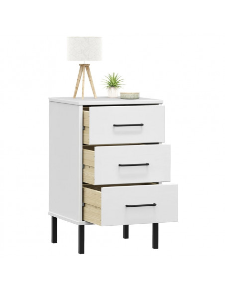 Comodino con Gambe in Metallo Bianco Legno Massello Pino OSLO
