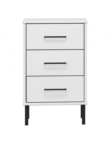 Comodino con Gambe in Metallo Bianco Legno Massello Pino OSLO