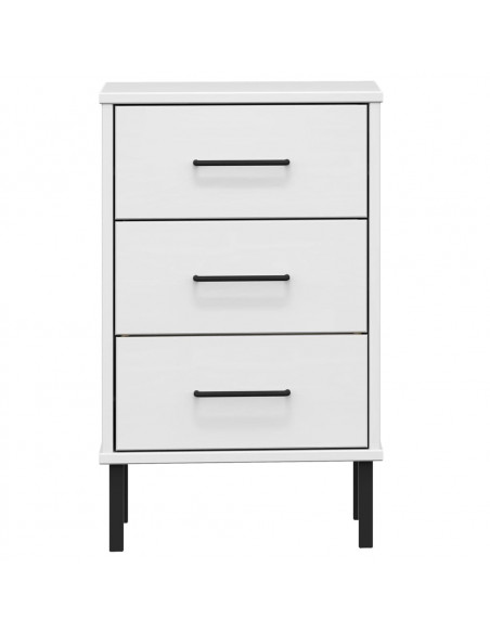 Comodino con Gambe in Metallo Bianco Legno Massello Pino OSLO