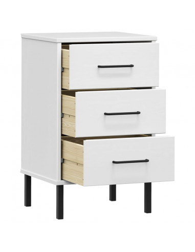 Comodino con Gambe in Metallo Bianco Legno Massello Pino OSLO