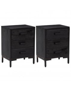 Comodini 2 pz Neri 40x30x55 cm in Legno Massello di Pino 2